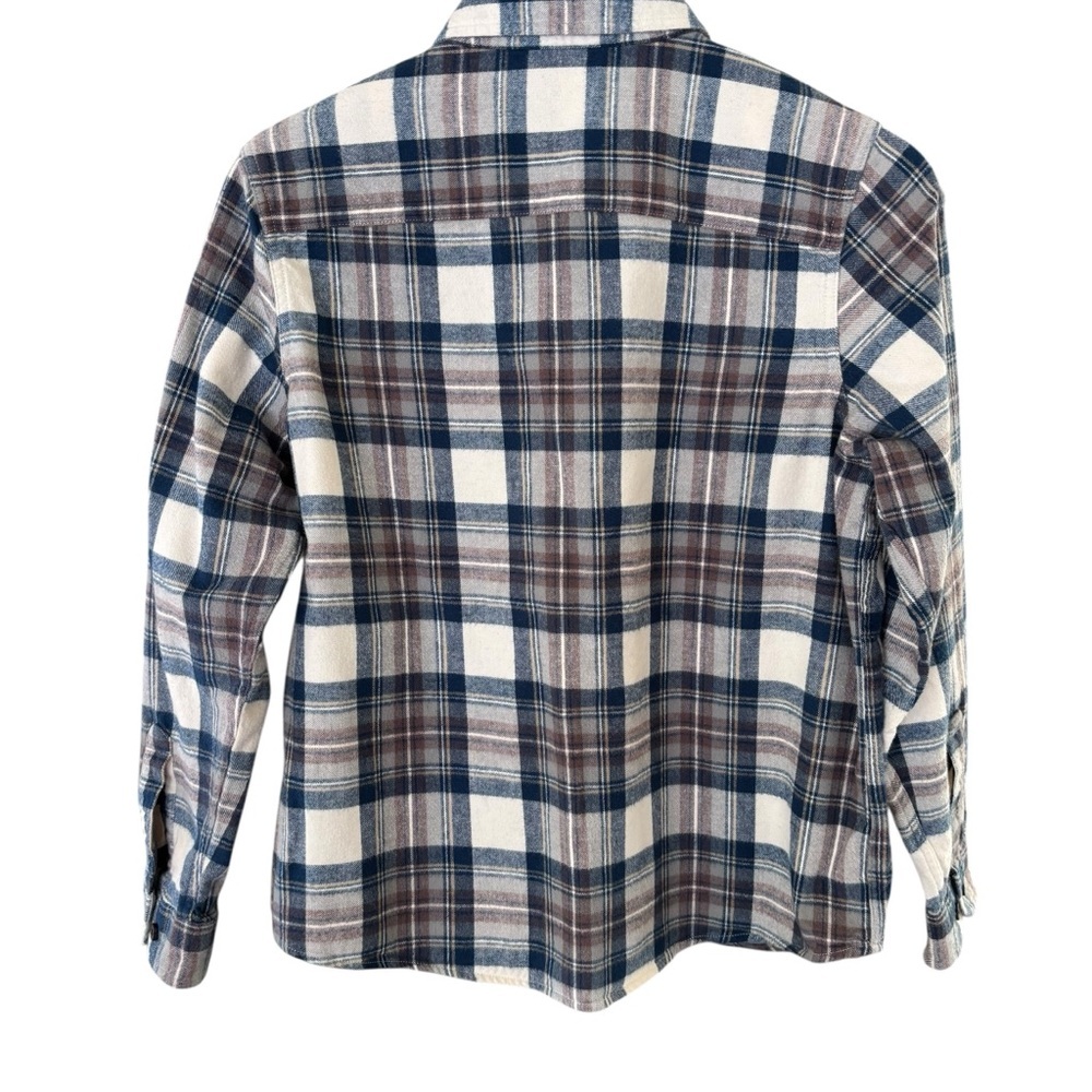 L.L. Bean Navy/Cream Plaid Button Down Flannel Women’s M Petite 100% Cotton - Picture 3 of 10